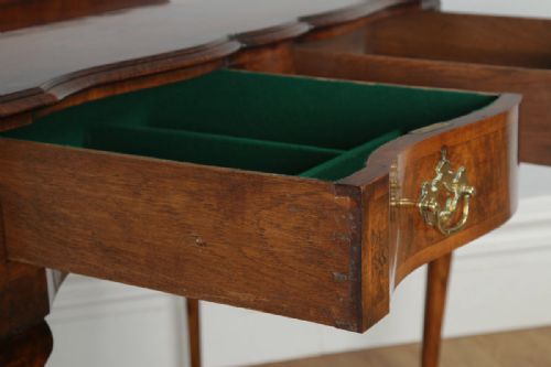 fig 6. Antique English Maples & Co. Burr Walnut Queen Anne Style Serving Table (Circa 1920)