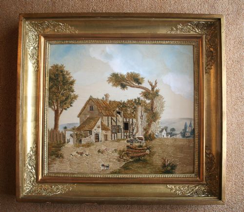 fig 1. Pair of Macclesfield Regency Watercolour Embroidery Silk Paintings (c. 1820)
