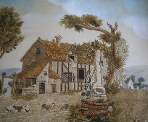 fig 3. Pair of Macclesfield Regency Watercolour Embroidery Silk Paintings (c. 1820)