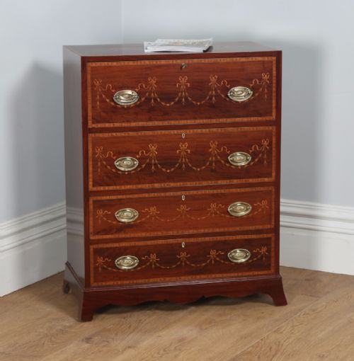 Antique Regency Style Edwardian Inlaid Mahogany Secretaire Chest of Drawers (Circa 1900)