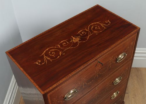 fig 1. Antique Regency Style Edwardian Inlaid Mahogany Secretaire Chest of Drawers (Circa 1900)