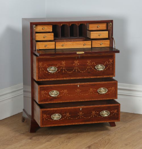fig 7. Antique Regency Style Edwardian Inlaid Mahogany Secretaire Chest of Drawers (Circa 1900)