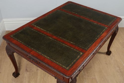 fig 1. Antique English Georgian Chippendale Style 5ft Mahogany & Leather Partners Library Table Desk (Circa 1880)