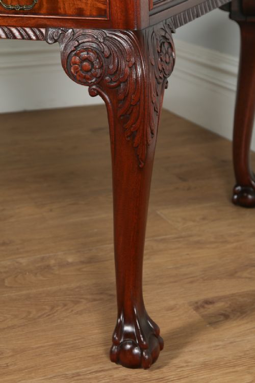 fig 4. Antique English Georgian Chippendale Style 5ft Mahogany & Leather Partners Library Table Desk (Circa 1880)