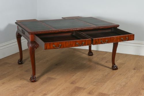 fig 7. Antique English Georgian Chippendale Style 5ft Mahogany & Leather Partners Library Table Desk (Circa 1880)