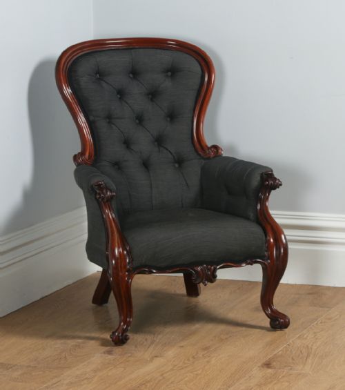Antique Victorian Mahogany Gentlemen's Spoonback Reading Library / Easy / Open Chair / Armchair (Circa 1860)