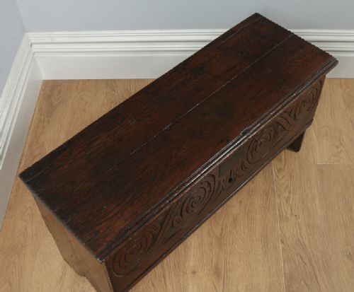 fig 1. Antique Charles II English West Country Oak Six Plank Boarded Coffer Chest 17th Century (Circa 1660)