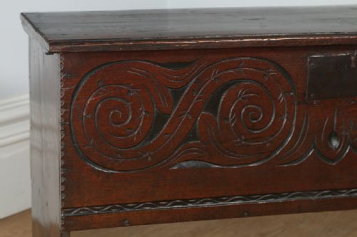 fig 2. Antique Charles II English West Country Oak Six Plank Boarded Coffer Chest 17th Century (Circa 1660)