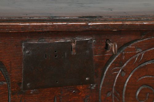 fig 3. Antique Charles II English West Country Oak Six Plank Boarded Coffer Chest 17th Century (Circa 1660)