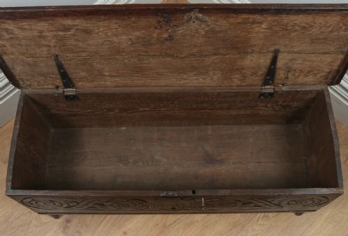 fig 7. Antique Charles II English West Country Oak Six Plank Boarded Coffer Chest 17th Century (Circa 1660)