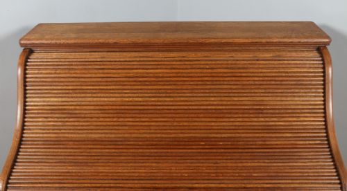 fig 2. Antique English Victorian Oak Roll Top Pedestal Office Writing Desk (Circa 1890)