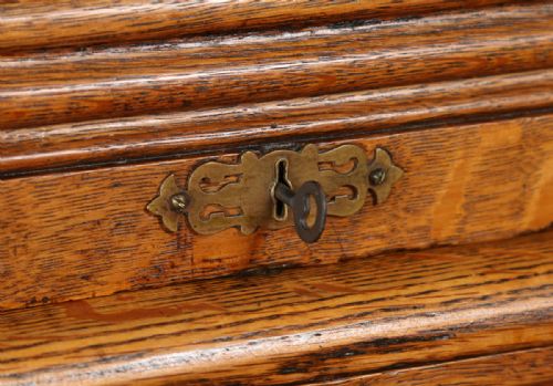 fig 3. Antique English Victorian Oak Roll Top Pedestal Office Writing Desk (Circa 1890)