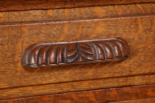 fig 4. Antique English Victorian Oak Roll Top Pedestal Office Writing Desk (Circa 1890)