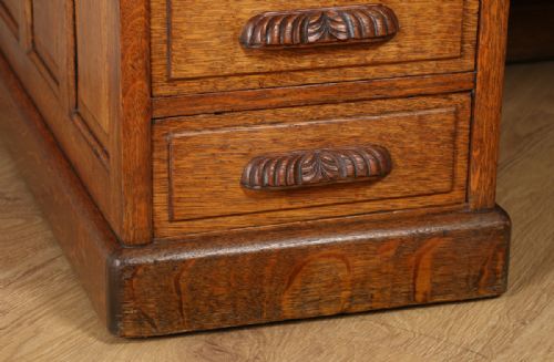 fig 5. Antique English Victorian Oak Roll Top Pedestal Office Writing Desk (Circa 1890)