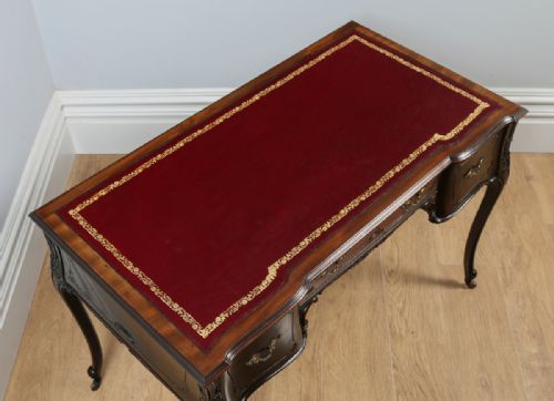 fig 1. Antique Victorian Rococo Carved Mahogany & Red Leather Writing Desk