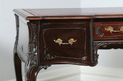 fig 2. Antique Victorian Rococo Carved Mahogany & Red Leather Writing Desk