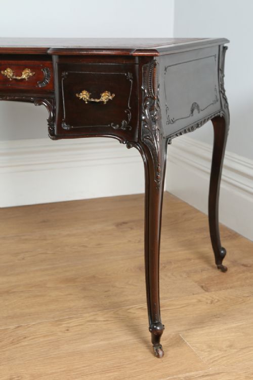 fig 5. Antique Victorian Rococo Carved Mahogany & Red Leather Writing Desk