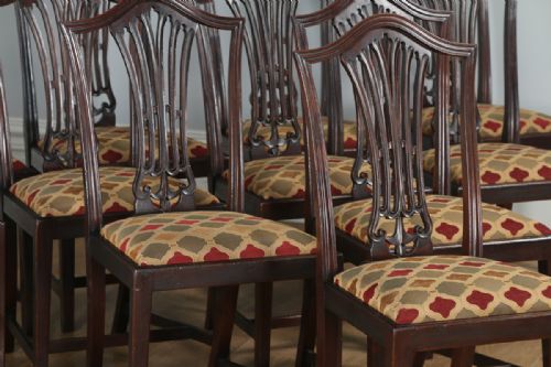 fig 2. Antique Set of 12 Twelve English Georgian Hepplewhite Style Mahogany Dining Chairs (Circa 1920)