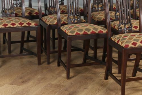 fig 3. Antique Set of 12 Twelve English Georgian Hepplewhite Style Mahogany Dining Chairs (Circa 1920)