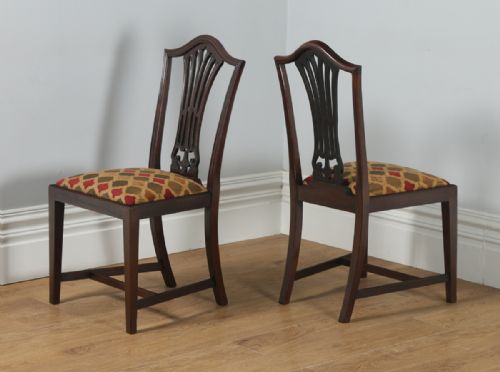 fig 4. Antique Set of 12 Twelve English Georgian Hepplewhite Style Mahogany Dining Chairs (Circa 1920)