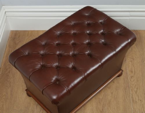fig 1. Antique English Victorian Mahogany & Brown Leather Buttoned Ottoman Sool (Circa 1870)