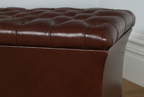 fig 2. Antique English Victorian Mahogany & Brown Leather Buttoned Ottoman Sool (Circa 1870)