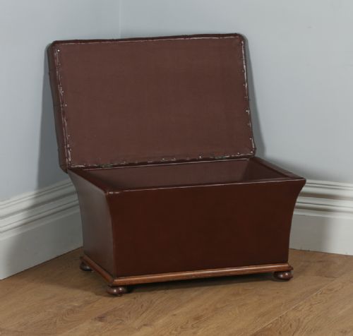 fig 5. Antique English Victorian Mahogany & Brown Leather Buttoned Ottoman Sool (Circa 1870)