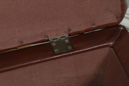 fig 7. Antique English Victorian Mahogany & Brown Leather Buttoned Ottoman Sool (Circa 1870)