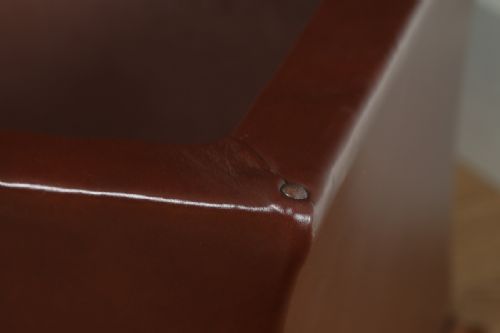 fig 8. Antique English Victorian Mahogany & Brown Leather Buttoned Ottoman Sool (Circa 1870)