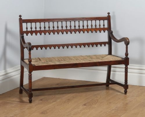 fig 2. Antique French Breton Walnut & Rush Seat Hall Settle Couch (Circa 1880)