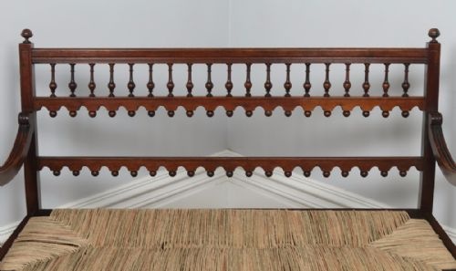 fig 3. Antique French Breton Walnut & Rush Seat Hall Settle Couch (Circa 1880)