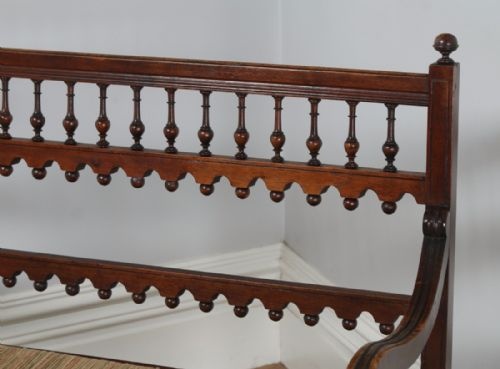 fig 5. Antique French Breton Walnut & Rush Seat Hall Settle Couch (Circa 1880)