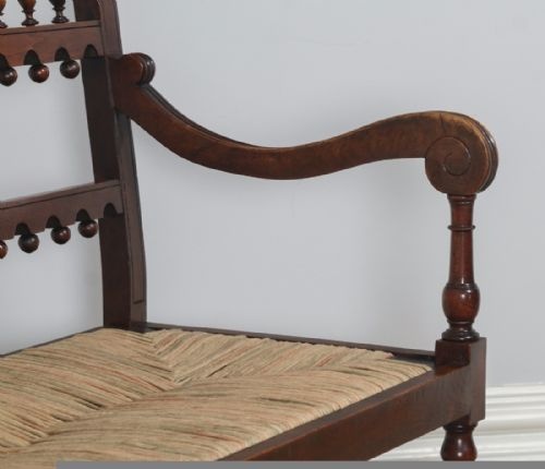 fig 6. Antique French Breton Walnut & Rush Seat Hall Settle Couch (Circa 1880)