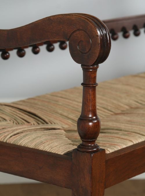 fig 7. Antique French Breton Walnut & Rush Seat Hall Settle Couch (Circa 1880)