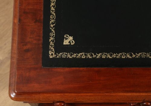 fig 3. Antique English Victorian Mahogany & Leather Partners Pedestal Office Writing Desk (Circa 1850)