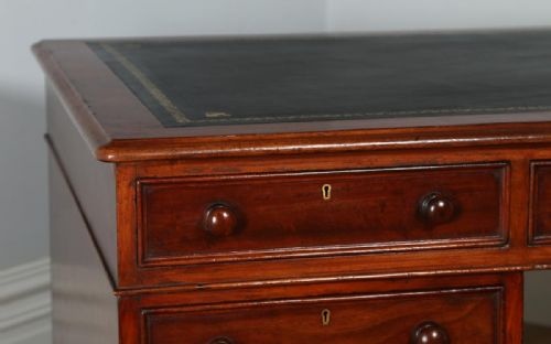 fig 4. Antique English Victorian Mahogany & Leather Partners Pedestal Office Writing Desk (Circa 1850)