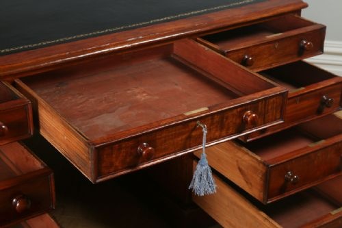 fig 7. Antique English Victorian Mahogany & Leather Partners Pedestal Office Writing Desk (Circa 1850)