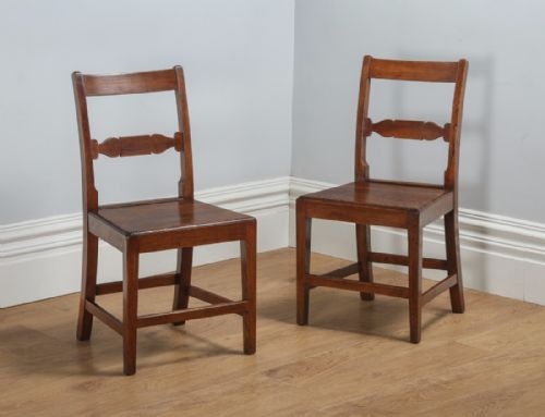 Antique Pair of English Georgian Regency Elm & Oak Country Hall Side Chairs (Circa 1815)