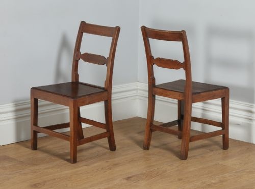 fig 1. Antique Pair of English Georgian Regency Elm & Oak Country Hall Side Chairs (Circa 1815)