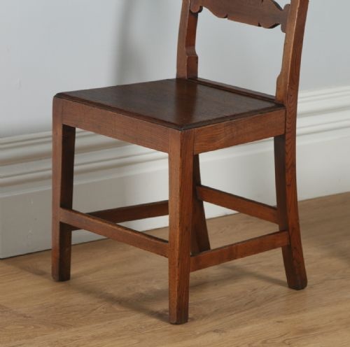 fig 3. Antique Pair of English Georgian Regency Elm & Oak Country Hall Side Chairs (Circa 1815)