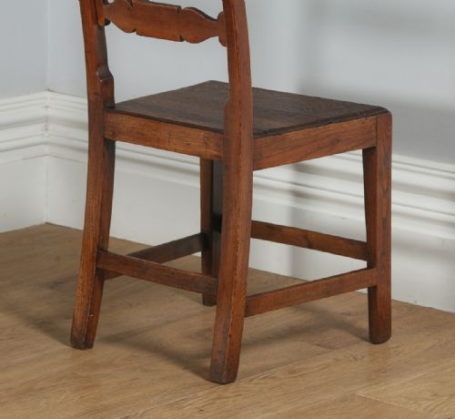 fig 5. Antique Pair of English Georgian Regency Elm & Oak Country Hall Side Chairs (Circa 1815)