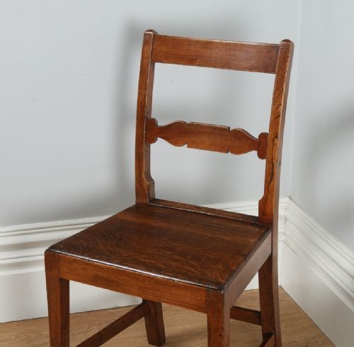 fig 6. Antique Pair of English Georgian Regency Elm & Oak Country Hall Side Chairs (Circa 1815)