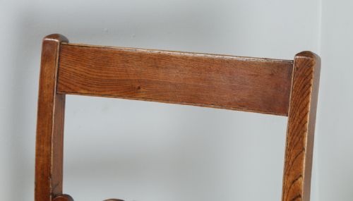 fig 8. Antique Pair of English Georgian Regency Elm & Oak Country Hall Side Chairs (Circa 1815)
