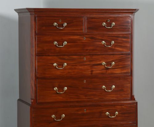 fig 1. Antique English Georgian Mahogany Tallboy Chest on Chest of Drawers (Circa 1780)