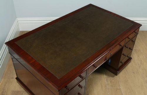 fig 1. Antique English Victorian Mahogany & Leather Partners Pedestal Office Writing Desk (Circa 1860)