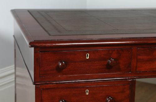 fig 3. Antique English Victorian Mahogany & Leather Partners Pedestal Office Writing Desk (Circa 1860)