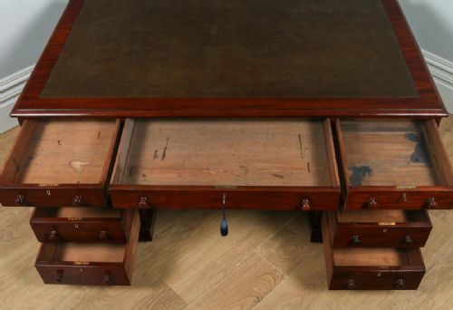 fig 7. Antique English Victorian Mahogany & Leather Partners Pedestal Office Writing Desk (Circa 1860)