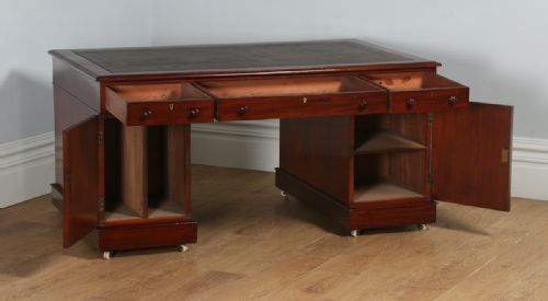fig 8. Antique English Victorian Mahogany & Leather Partners Pedestal Office Writing Desk (Circa 1860)
