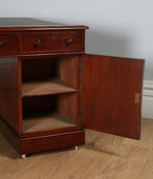 fig 9. Antique English Victorian Mahogany & Leather Partners Pedestal Office Writing Desk (Circa 1860)