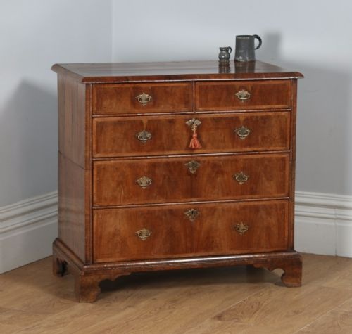 Antique English Queen Anne / Georgian Figured Walnut Two Piece Chest of Drawers (Circa 1710)